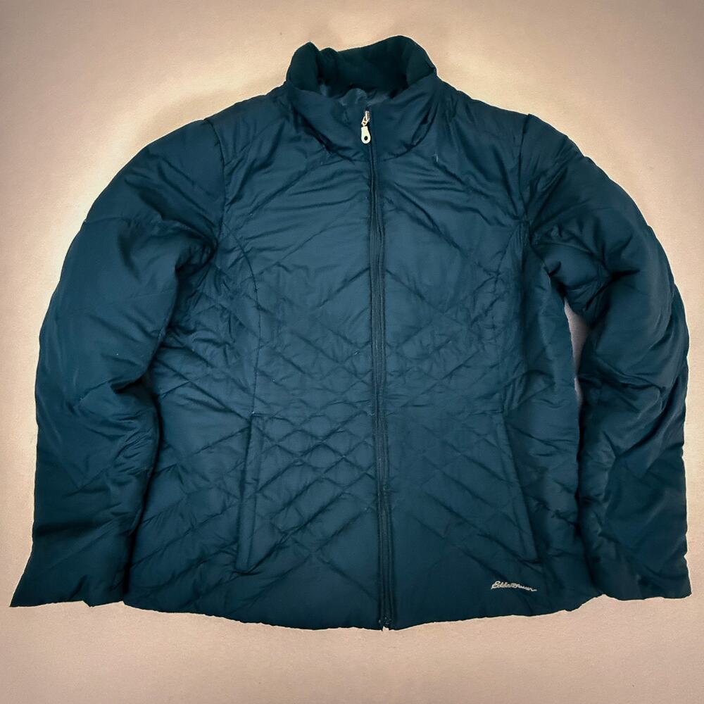 Eddie Bauer Women's TXXL Teal Down Puffer Jacket Quilted Full Zip Stand Collar